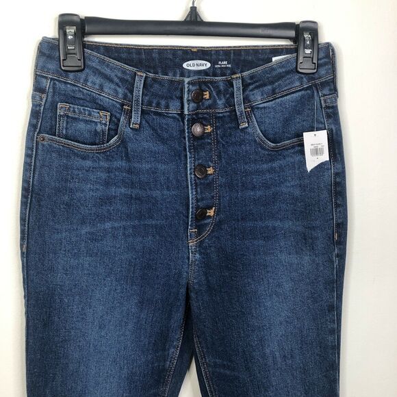 NEW Old Navy Extra High Rise Button Fly Flare Blue Jeans Womens Size 4 - Picture 2 of 7